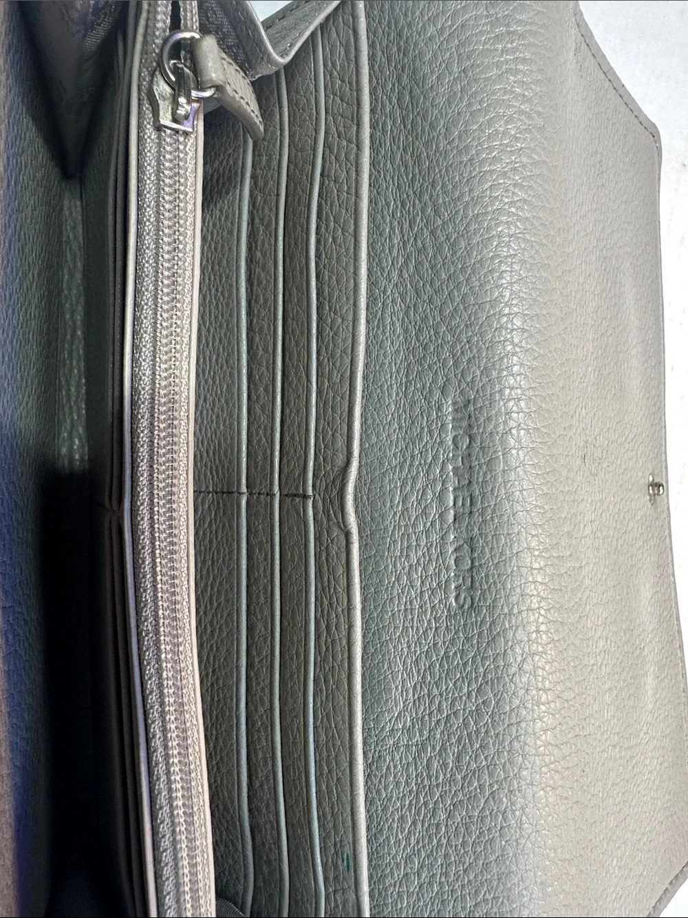 Michael Kors Fulton Gray Pebbled Leather wallet with MK Logo